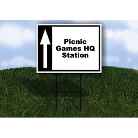 Picnic Games HQ Station Black White Up Arrow 1 Double Sided 18x24 in Yard Road Sign w/stand