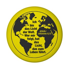John 8.12 Bible Verse Magnet Round with Earth Globe and Saying Licht der Welt Believe in Jesus und bekenn Him zu Folgen Dein Leben im Licht vereint