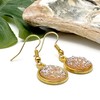 Sandy Beige Druzy Resin Earrings - Elegant Shimmery Round Charm