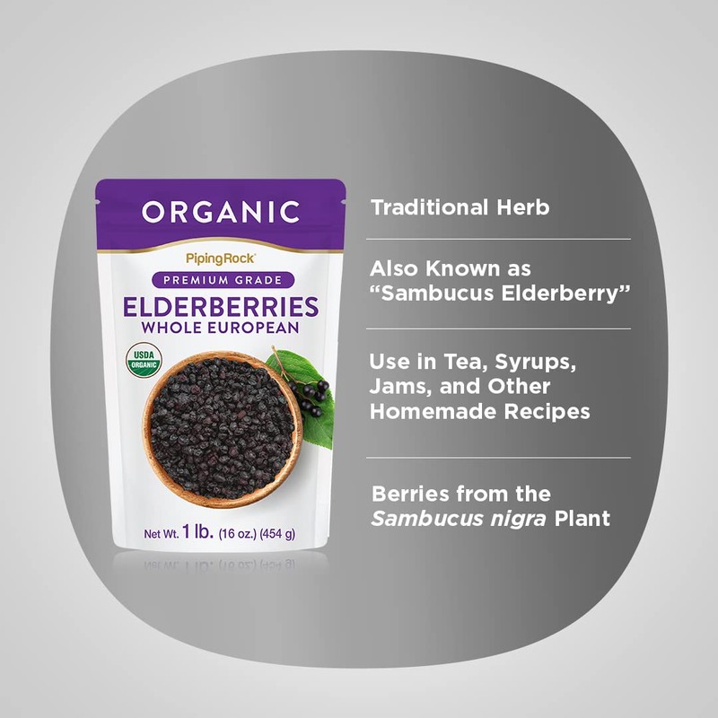 Piping Rock Elderberries Dried Organic | 1lb Bulk Supplement |