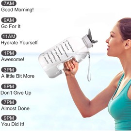 JIMACRO Water Bottle, 1 Gallon/128 oz BOTTLED JOY Water Bottle with Straw and Handle BPA-Free, Daily Water Intake Bottle with Time Markings Tracker to Remind the Drinking Time, Ideal for Hydration