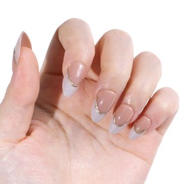 Pack of 24 Stick On Nails, Almond Shape/Short Trapezoidal/Medium Length Artificial Fingernails, Fashionable Pattern Press On Nails False Nails for Women