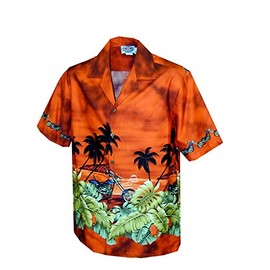 Pacific Legend Mens Motorcycle Hawaiian Sunset Shirt Rust XL