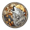 Lygond Metal Sign Tin Sign Circular Stained Glass Gray Wolf