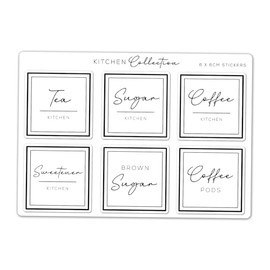 A5 Sticker Sheet Tea Coffee Sugar Labels Vinyl Stickers - Modern Pantry Kitchen Chic Home Simple Organisation Container Jar Label #83088