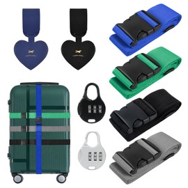Tycoonest 4 Pack Heavy Duty Luggage Straps Set with Luggage Tags and Locks, Adjustable Long Packing Belts for Suitcase, Family Travel Baggage Accessories with Buckle Closure