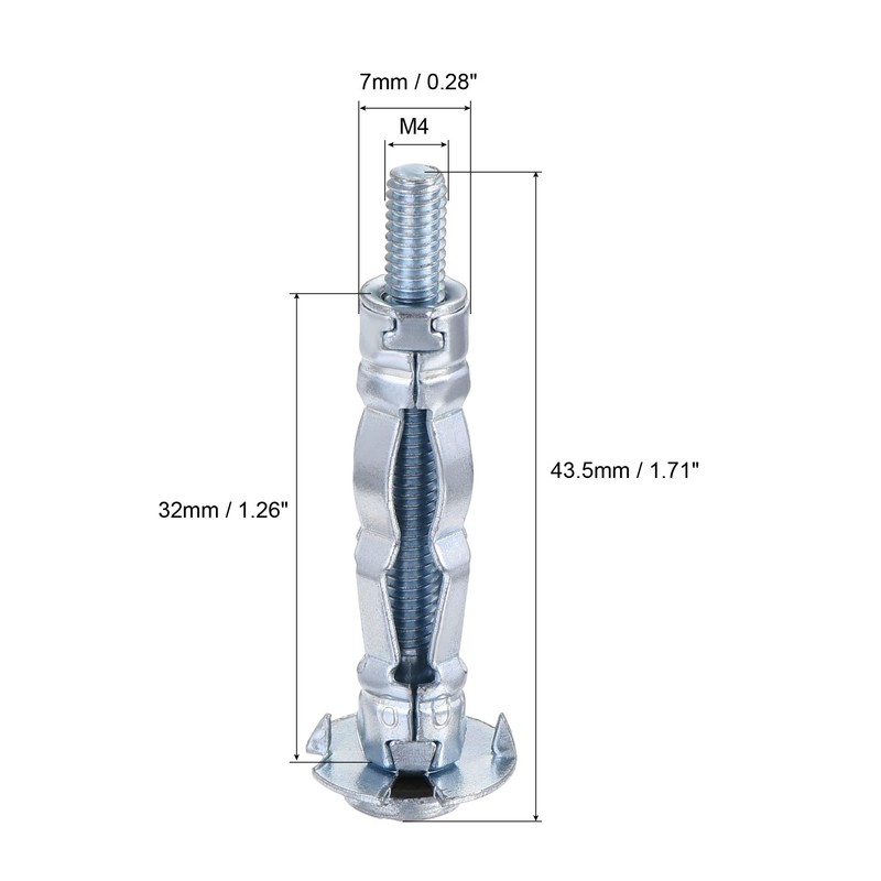 sourcing map M4x32mm Hollow Drive Wall Bolt Screws Zinc Plated
