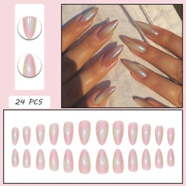 24 PCS Press on Nails Colorful Aurora Fake Nails Medium Fake Nails Gifts for Women and Girls (No.41)