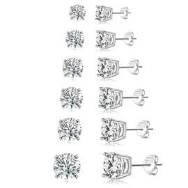 Senteria 925 Sterling Silver Stud Earrings Set Hypoallergenic Small Stud Earrings with AAAAA Cubic Zirconia Earrings Studs for Women Girls 6 Pairs 2-7MM