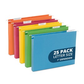 25 Blue Summit Supplies Hanging File Folders 1 inch Expansion, Assorted Colors Hanging File Folders Extra Capacity 1 inch, 11PT Paper, 1 inch Expandable File Folders, 25 Pack