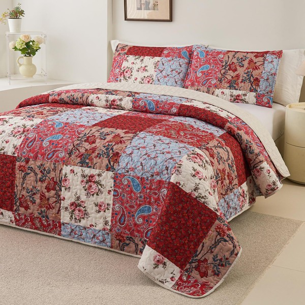 Floral Patchwork Quilt Set Twin Size 2 Pieces,Boho Soft Microfiber
