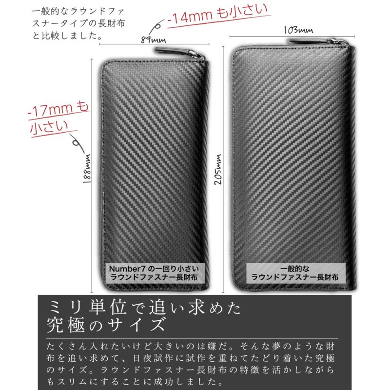 [Number7] Men's Long Wallet, Round Zipper, Toray Ultra Suede, Carbon