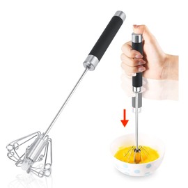 Stainless Steel Eggbeater,Egg Scrambler, Anti Rust Durable Rotatable Manual Whisk, Rotating Semi Automatic Eggbeater, Hand Push Mixer, Used for Making Cream of Egg Beater