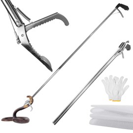 GHYKL Snake Grabber Tool, 78 Inch Heavy Duty Snake Tongs, Stainless Steel Reptile Catcher Grabber with Anti-Slip Grip, Wide Jaw Multi-Function Handling Tool with Lock, Gloves