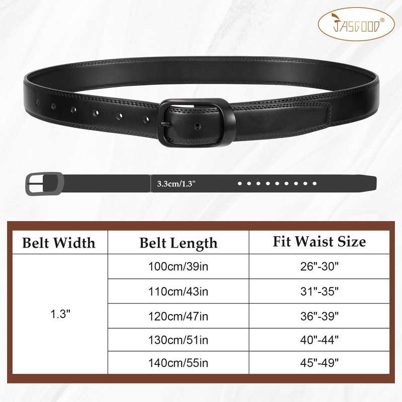 JasGood Men's Fashion Leather Belt, Black (matte black buckle)