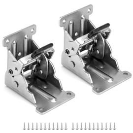 QWORK® 2 Pack Folding Lock Extension Self Locking Foldable Hinge Hardware for Table Bed Leg Feet Screws Included - Silver