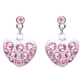 ACCESSORIESFOREVER Women Valentines Jewelry Crystal Rhinestone Darling Heart Dangle Earrings E930 Pink