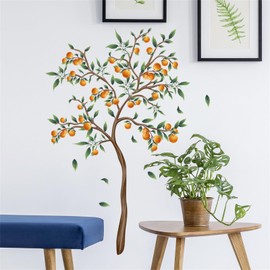 SMAOSTORE Orange Tree Watercolor Green Leaves Tangerine Stylish Kids Room Bedroom Study Living Room Bedroom Colorful Painting Background Wall Waterproof Removable Wall Sticker