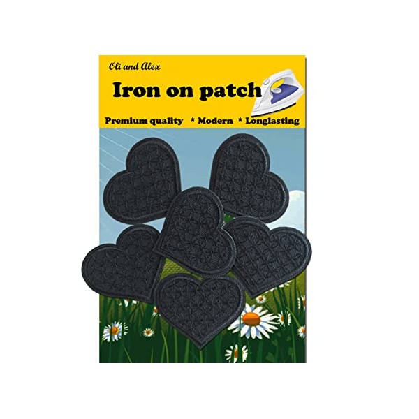 Iron On Patches - Black Heart Patch 6 pcs Iron