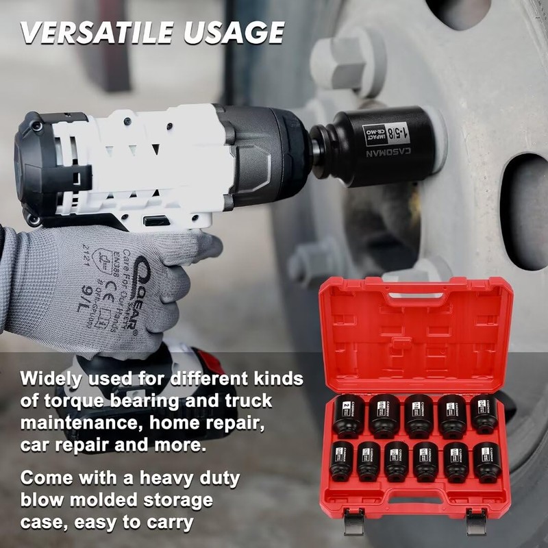 CASOMAN 11PCS 1/2-Inch Drive Large Impact Socket Set, 6 Point,