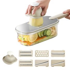 Multifunctional Vegetable Slicer 6-in-1 - Mandolin, Julienne Cutter, Cucumber Slicer, Potato & Onion Slicer, Grater - Compact, Grey