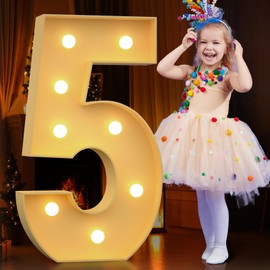 Tongjoy 3FT Marquee Light Up Numbers 5, Marquee Numbers, Mosaic Numbers for Balloons, Pre-Cut Foam Board Kit for 15th 45th 50th Birthday Party Decor, Marquee Light up Letters, Kids' Mosaic Kits