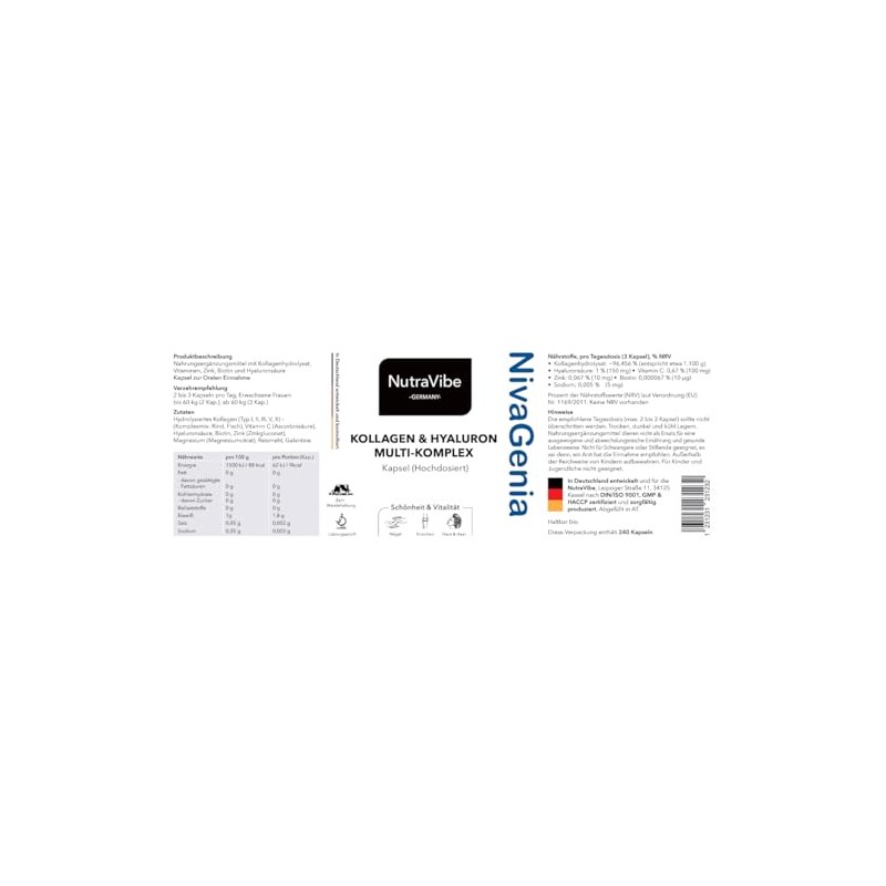 NivaGenia® – Kollagen + Hyaluron Multi- Komplex 240 Kapseln