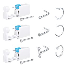AceFun Pack of 9 Nose Piercing Gun Kit, Silver Piercing Gun Built-in Nose Studs, Painless Self Piercing Kit with 20G Nose Rings Studs, Disposable Piercing Gun for Home Nose Piercing