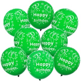 30Pcs Green Birthday Balloons 12In Printed Latex Balloons with "Happy Birthday"for Kids Birthday Party Decoration