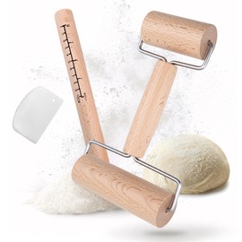 Rolling Pin Set, Rolling Pin, Small and Medium Rolling Pin with 2 Rollers, Rolling Pin Wood for Preparing Pizza, Desserts, Hand-Rolled Pasta and Dough for Jiaozi