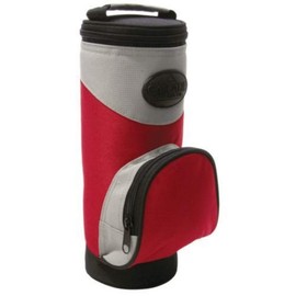 2-To-Go Zippered Beverage Cooler with Shoulder Strap, Clip, and Front Pocket, Red/Grey