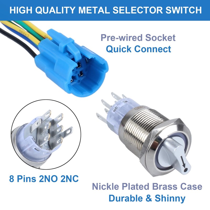 DMWD 19mm Latching Selector Rotary Switch 3 Positions 2NO 2NC
