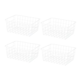 PATIKIL Kitchen Wire Basket, 4 Pack 11"L 9"W Pantry Organization Metal Storage Organizer Household Refrigerator Bin with Handles for Cabinets Closets Bedrooms, White