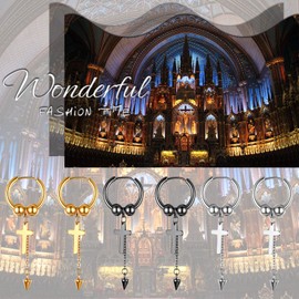 Cupimatch 3 Pairs Cross Dangle Hoop Earrings Set for Men Women, Punk Cone Tassle Ear Pierced Stainless Steel Huggie Hoop Earrings Jewelry