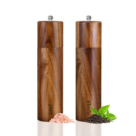 2 Pack Acacia Wooden Salt and Pepper Grinder Set 8 Inches Refillable Salt and Pepper Mills Adjustable Coarseness, Acacia Wood with Ceramic Core Peppercorn Shaker Tableware Birthday Gifts