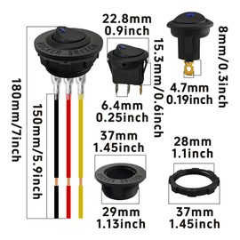 Runseaway 2Pcs Round Rocker Toggle Switch with Wire and Shell, Blue LED 2 Position 12V 20A SPST 3Pin ON-Off Car Auto Boat Toggle Switch for Marine Truck RV