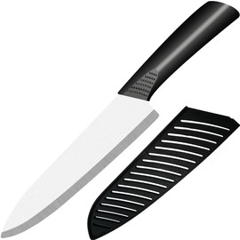 Rynal Ceramic Knife Chef Knife Meats Fruits Vegetables Knife - Sharp Ceramic Kitchen Knife with Sheath Cover - 7 Inch Black