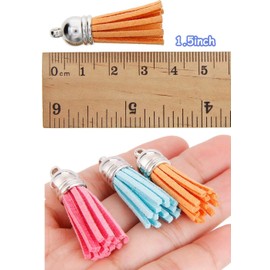 MSCFTFB 100 Pieces 1.5inch Mini Tassels Faux Suede Mala Tassel Kit for Earring Necklace Jewelry Making Garland Keychain Dreamcatcher Charms DIY Crafts (Light Grey)