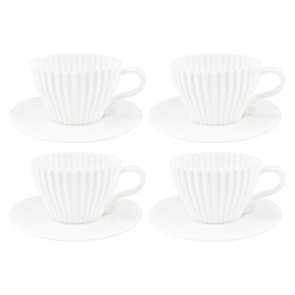 8Pcs Silicone Tea Cups and Saucer Cupcake Liners Chocolate Silicone Molds Reusable Baking Muffin Cups for Birthday Afternoon Tea Party