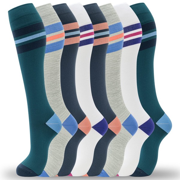fenglaoda 8 Pairs Compression Socks for Men & Women 20-30