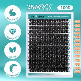 GEMERRY Individual Eyelash Set 100D Cluster Eyelashes 0.07 D Crul 10-18 mm Clusters Individual Eyelash Glue and Applicator DIY Cluster Eyelash Extension Set (100-0.07D-10-18 mm Set)