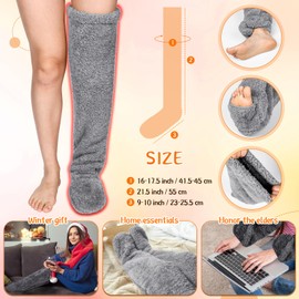 Vicenpal 2 Pairs over Knee Fuzzy Socks Leg Warmers for Women, Thigh High Fuzzy Slipper Home Winter Leg Warmers Sleeping(Light Gray, Dark Gray)