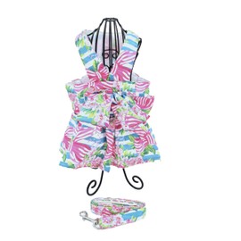 Dog Dress Bow Tie Harness Leash Set Harness Dress for Small Dogs Cute Dog Pet Girl Puppy Summer Clothes for Female Bunny Clothes Yorkie Chihuahua Training Walking (Medium, VanityFur)