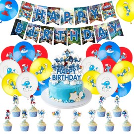 Smurfs Birthday Decoration Set, Smurfs Children's Birthday Decoration, Cartoon Balloons, Birthday Decoration Set for Children, Boys, Girls, Smurfs Theme Party Decorations