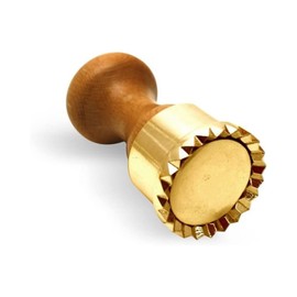 La Gondola Homemade Ravioli Stamp - Round Festooned 50mm | Italian Pasta Making Tool for Home and Business | Brass & Natural Wood | Sturdy & Easy to Use Ravioli Stamp | Ravioli Cutter Made in Italy