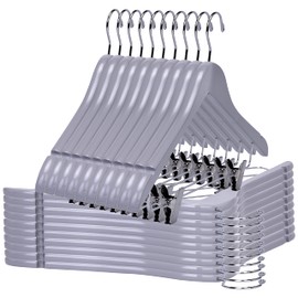 Quality Wooden Skirt Hangers with Clips, 20-Pack Smooth Solid Wood Pants Hangers with Durable Adjustable Metal Clips, Swivel Hook, Coat, Jacket, Blouse Suit Hangers (Gray, 20)
