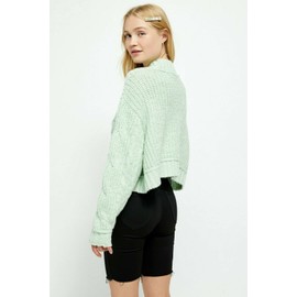 Free People Women's Merry Go Round Cable Knit Cropped Pullover Sweater Green Size Large