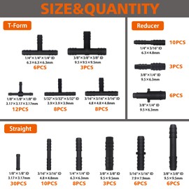 MINIMARU 119PCS Heat Resistant 240℃ (460℉) Nylon Connector Assortment for Automotive Vacuum Tubing Hose Vacuum Tee Kit 14 Sizes Black