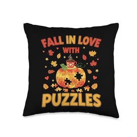 Fall in Love with Puzzles Thanksgiving Autumn Pumpkin Pie Throw Pillow