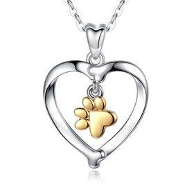 INFUSEU Dog Necklace For Women, 925 Sterling Silver Heart Golden Pendant Paw Print Jewelry Labrador Gifts For Her Girls
